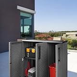 RONGQI Gartenschrank, Geräteschuppen, Wetterfest, Outdoor Schrank, Gerätehaus, Gartenhausschränke, Terrassenschrank, Grau und Schwarz 102x37x84 cm PP