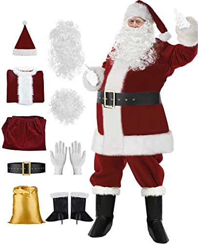 Christmas Santa Clause Costume Santa Suit Adults Men Velvet Santa Costume For Men Deluxe Santa Outfit Male Costume (Xl, Burgundy) #TOP1