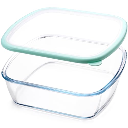 NUTRIUPS 9 x 9 Glass Baking Dish with Lid 9 x 9 Baking Pan 2.75QT LARGE and DEEP Baking Dish for Oven (Green 2.6L)