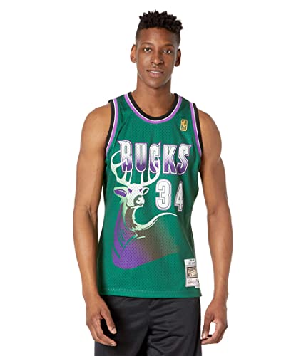 Camiseta masculina adulta Ray Allen Milwaukee Bucks Mitchell & Ness NBA verde Throwback Swingman, Verde, M