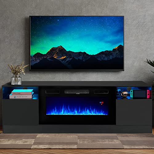 Jolydale TV Stand with Fireplace, LED Display Entertainment Center?ModernTV Stand for TVs Up to 80 Inch,Black