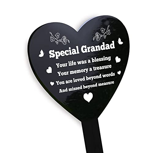 Red Ocean Grandad Graveside Plaque - Grave Marker Memorial Decorations For Grandad - Memorial Remembrance Plaques - Black Acrylic Heart Stake Grave Marker - Weatherproof