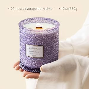 LA JOLIE MUSE Lavender Candle, Wood Wicked Candles for Home Scented, Large Soy Candles for Women, Luxury Jar Candle, 90 Hours Long Burning, Lavender Suede, 19oz LA JOLIE MUSE Lavender Candle Wood Wicked Candles for Home Scented Large Soy Candles for Women Luxury Jar Candle 90 Hours Long Burning Lavender Suede 19oz
