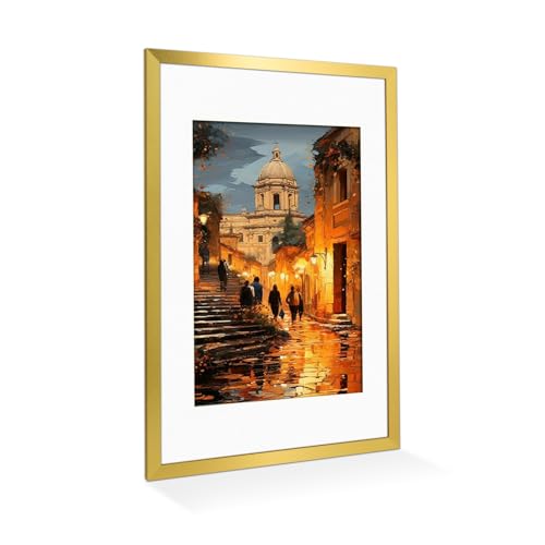 Alison Kingsgate A3 Gold Picture Frame with Mount for A4 Photo – Engineered Wood Picture Frame with Precision Cut Cardboard Mount – Ideal for Posters – Multiple Sizes & Colours Available