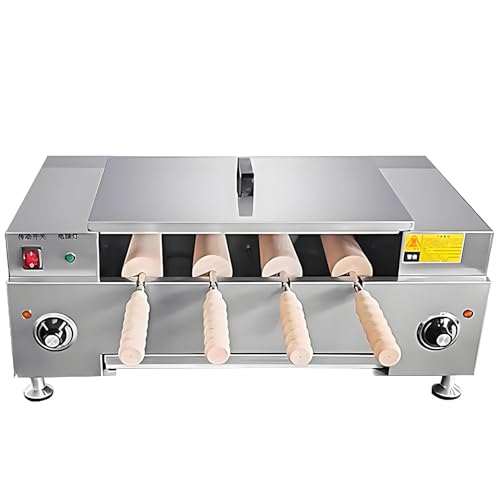 SHENGSHIYU Máquina Eléctrica para Hacer Pasteles De Chimenea Y Conos De Helado,4 Varillas De Madera para Amasar Y Hornear, Rotación 360°, Control Térmico 50-300℃,Horno De Pastel De Chimenea