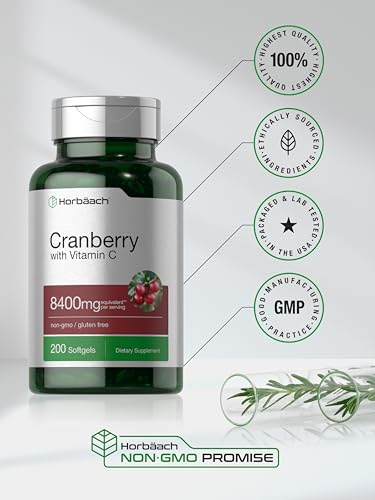 Horbäach CL30693 Cranberry Pills With Vitamin C | 8400Mg | 200 Softgels | Concentrate Extract Supplement thumb #5