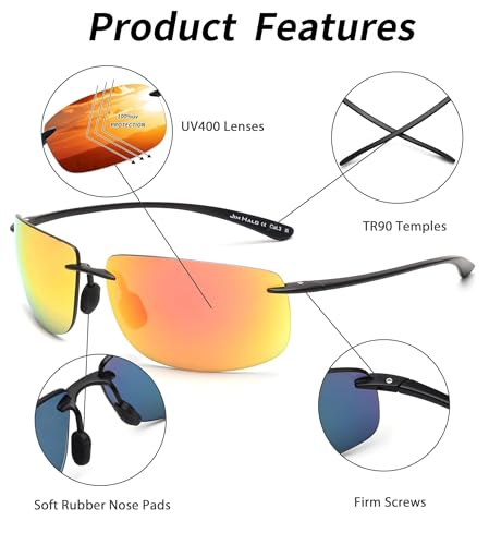 Image of JIM HALO Sport Sunglasses Men Womens TR90 Rimless for Driving Running Golf | Polarized /Non polarized,Lightweight,17g /0.6oz,Rectangle,Wrap Around,Cycling,Fishing,Outdoor Activities