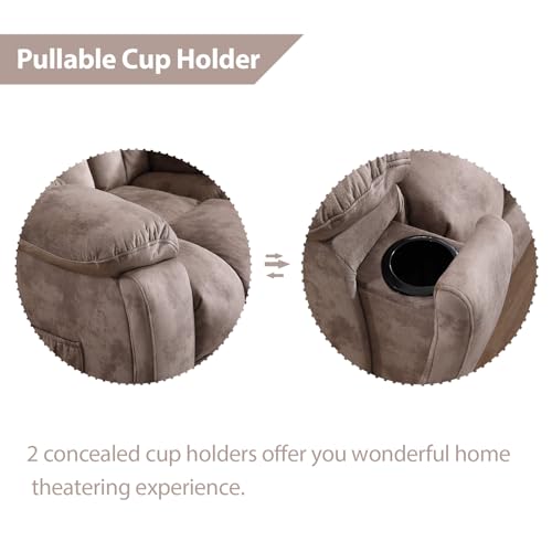 EBELLO 3 Pieces Recliner Sofa Furniture Set, Manual Recliner Chair with Massage and Heat, Loveseat and 3 Seat Reclining Couch Set for Living Room, Light Brown - Thumbnail 4
