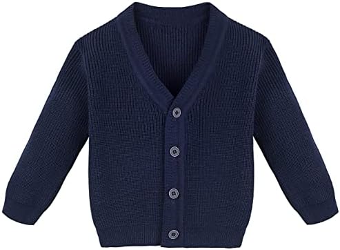 Lilax Baby Boys Basic Long Sleeve V-Neck Classic Knit Cardigan Sweater 9-12 Months Navy