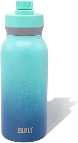 Miniatura 7 de BUILT Botella de acero inoxidable con aislamiento al vacío de doble pared en cascada de boca ancha con tapa para beber, color azul crepúsculo