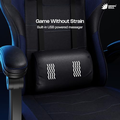 Image of Green Soul Blade Ergonomic Gaming Chair | Multi-Functional Computer Chair | Integrated Massager | ErgoSync Armrest | Retractable Footrest | 1 Year Warranty (Black Blue)