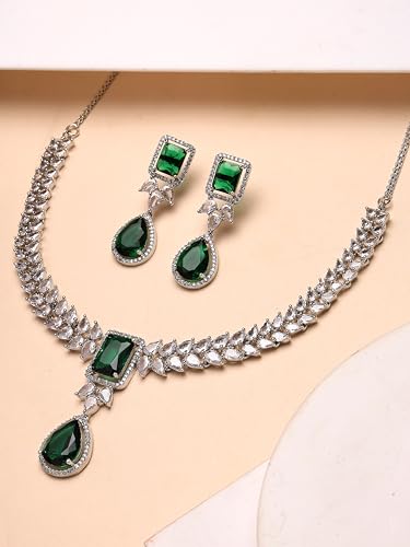 Image of Karatcart Elegant Silver Plated Blue American Diamond Necklace Set for Women