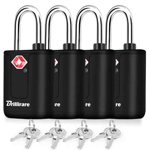 4 Pack TSA Approved Luggage Locks with Keys, Travel Padlock, Solid Waterproof Keyed Suitcase Lock Unbreakable, Outdoor Lock for Lockers, Bags, Backpack, Gym, Gate, Anti Theft-Black