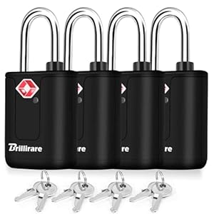 4 Pack TSA Approved Luggage Locks with Keys, Travel Padlock, Solid Waterproof Keyed Suitcase Lock Unbreakable, Outdoor Lock for Lockers, Bags, Backpack, Gym, Gate, Anti Theft-Black