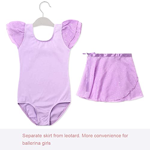 Image of EQSJIU Ballet Leotards for Girls with Removable Skirt Combo Tie Ruffle Sleeve Outfit