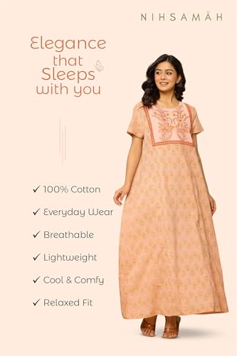 Image of NIHSAMAH Cotton Nighty for Women - Printed Stylish Night Gown, Comfortable Sleepwear Long Nightwear, Maxi