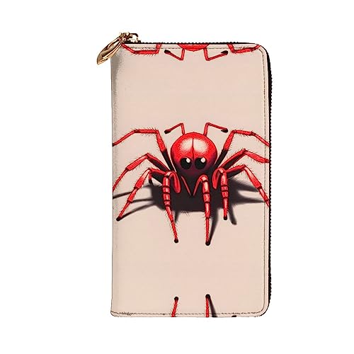 Leather Wallet 7.48 x 4.13 in - Stylish and Durable Wallet for Women with Multiple Compartments and Zipper Design Cute little red spider Prints2