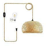 Yarra Decor Rattan Pendant Light with Dimmable Switch, 15ft Hemp Cord Handwoven Boho Bamboo Rattan L