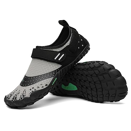 SAGUARO Barfußschuhe Herren Barfussschuhe Damen Barfuss Schuhe Outdoor Zehenschuhe Leicht Fitnessschuhe Traillaufschuhe mit Breite Zehenbox, Nimble Ⅰ - Barfußschuhe Grau A, Gr.46 EU