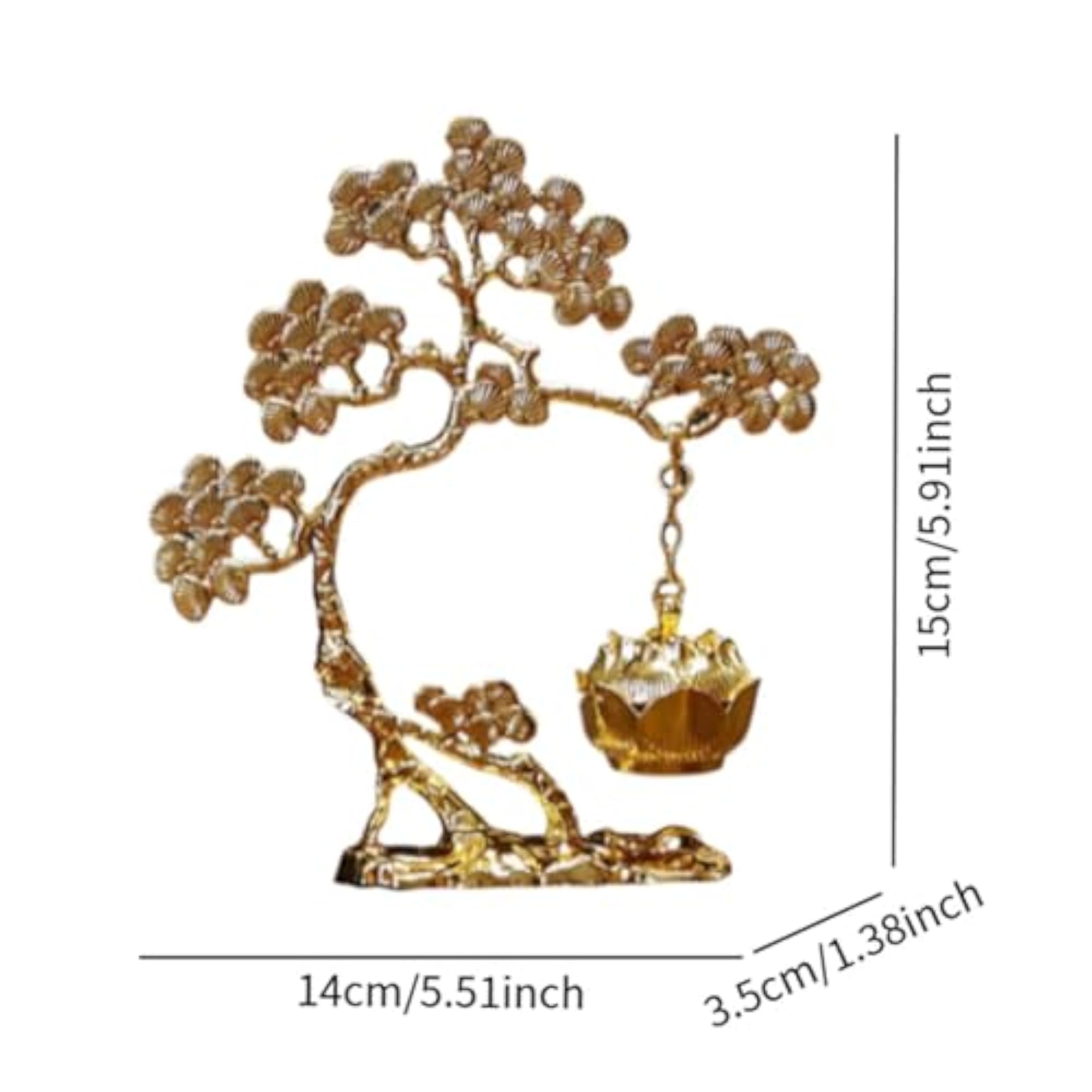 Pine Tree Incense Holder Hanging Burner for Bedroom, Gold