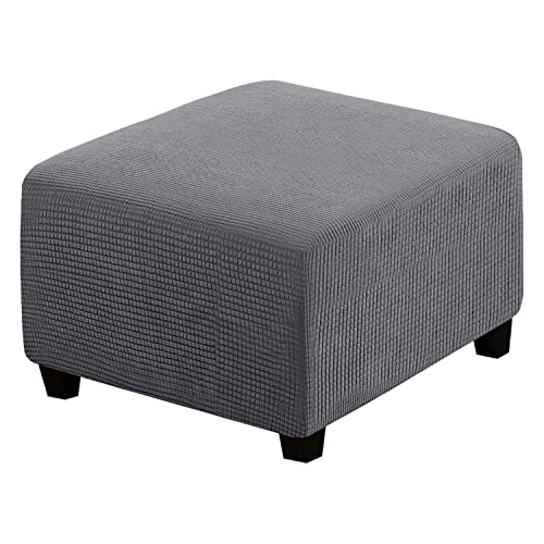 Funda otomana gris para sillón, funda protectora para muebles, funda cuadrada para taburetes y reposapiés, tela elástica, tamaño grande