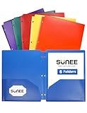 SUNEE 3 Hole Folders with Pockets (6 Pack, Assorted Color) Plastic Folders for 3 Ring Binder, Heavy Duty Binder Folder for Document for School, Students, Teachers, Office Staf