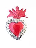 Mexican Sacred TIN Heart Hand Painted Embossed and Crafted Milagros Folk Art Charms Decorations Ornaments
