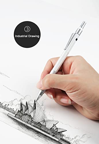 Professional Metal Mechanical Pencil Art Drawing Sketch Design Hb 2B Black Pen Copper Stainless Steel Materials Students School Supplies (Silver 0.5 + Lead) #TOP7