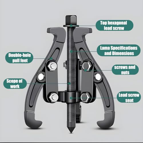 HAMOJUF Car 3 Jaw Inner Bearing Puller, 8" Heavy Duty Pilot Bearing Gear Extractor Pulling Tool with Reversible Jaws, Automotive Gear Pulley Puller Removal Tool, Universal for Vehicles by HAMOJUF - Image 3