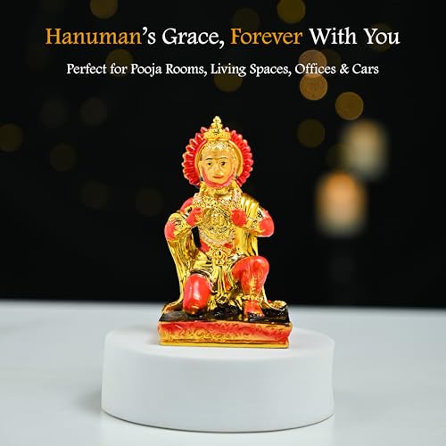 Image of ZAICUS Golden Veer Hanuman Idol Showpiece - Devotional Hanuman Murti - Bajrangbali Statue for Mandir, Home Decor & Puja Gift