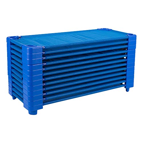 Image of Sprogs Heavy Duty Toddler 40 inchL Stackable Daycare Cots for Preschool Kids, Resting, and Naptime, SPG-0232-5-12PK, Blue (Pack of 12)