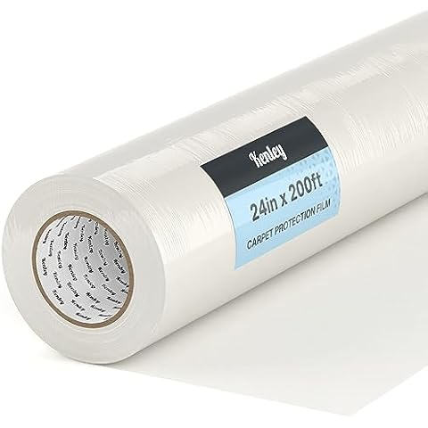 Kenley Carpet Protection Film - Self Adhesive Plastic Carpet Protector Film - Heavy Duty Shield Covering for Stairs Floor Runner Surface - Puncture & Water Resistant Sticky Protection Roll (24"x200') Cover