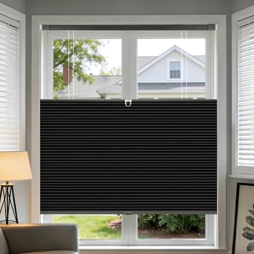 Shade&Beyond Custom Size No Tools No Drill Blinds for Indoor Windows, Cordless Top Down Bottom Up Cellular Honeycomb Shade for Window, Blackout Thermal Insulation Noise Reduction, Black Gray