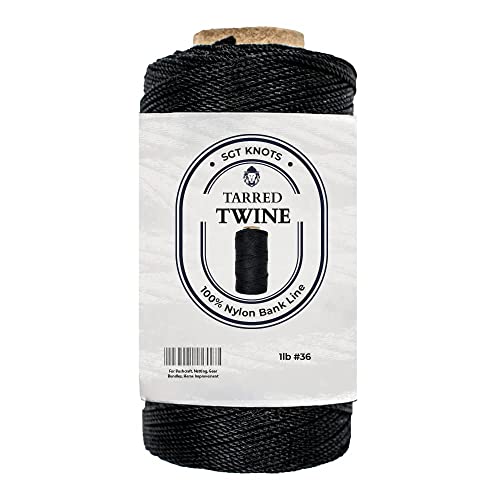 Image of SGT KNOTS Tarred Twine - 100% Nylon Bank Line for Bushcraft, Netting, Gear Bundles, Construction, Lacing Twisted Cord, Weatherproof #36-1 lb