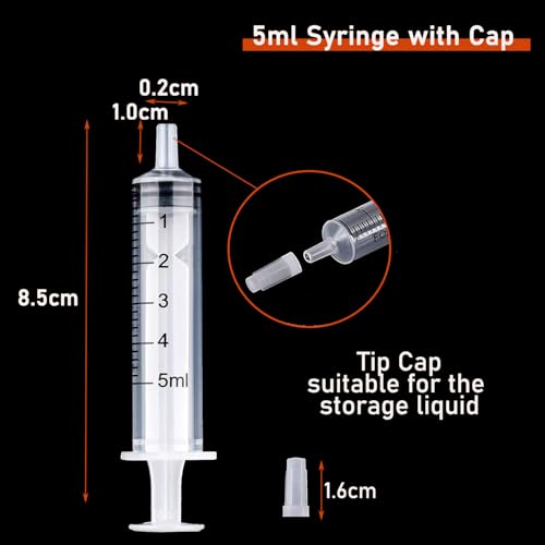 10Pcs 5ml Plastic Syringes with Caps No Needle Syringe for Refilling and Measuring Liquids,Scientific Labs,Feeding Pets Sterile, Individually Sealed