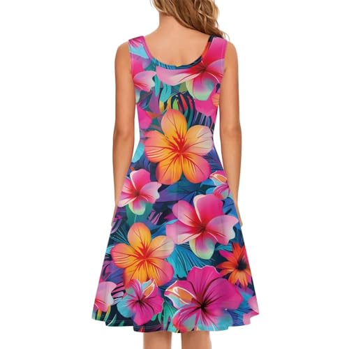 Image of TOADDITDO Women's Sleeveless O Neck Beach A-Line Party Coctail Tank Dresses Flared Sundress
