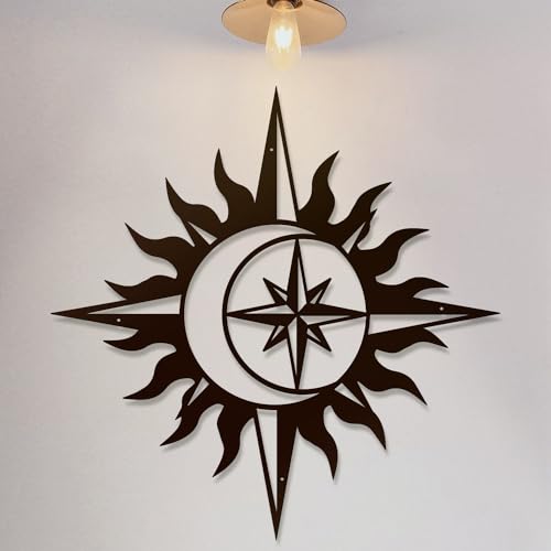 HDMOZUYT Letrero de Metal de Luna y Sol para decoración de Pared, Color Negro, Ideal para Sala de Estar, Dormitorio, Cocina, Interior y Exterior (Estilo C).