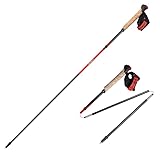 Bastones de trekking plegables, AONIJIE, Canbo Fibra Ligera, Bastones de Senderismo Para Caminar Correr Bastones con Mango Absorbente (Rojo, 110 cm)