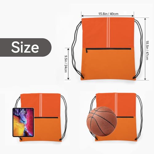 Image of Drawstring Backpack Large Sports Draw String Bag for Women and Men (Orange)