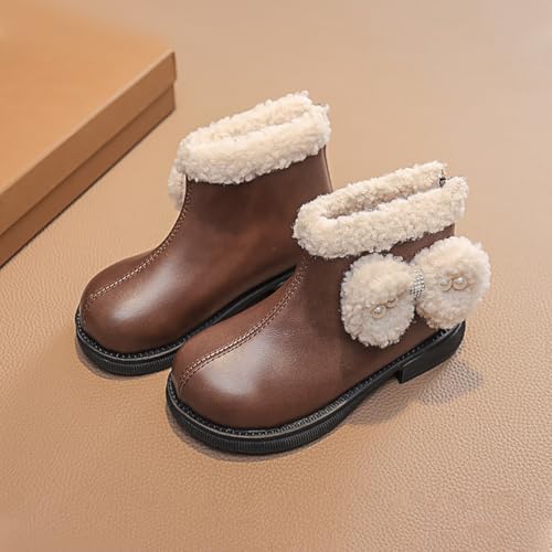Girls Winter C𝐨wgirl Ankle Boots with Fleece Lining Big Kids Side Bow Comfortable Softy Chunky Low Heel Booties4