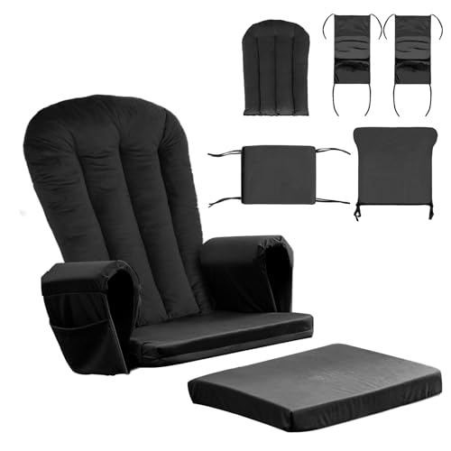 Image of Lucky Monet 5PCS Velvet Glider Rocker Replacement Cushions, Thickened & Supportive Rocking Chair Cushion Set with 29.5 Inch High Backrest & Storage Pockets, for Indoor Nursery Glider & Ottoman, Black