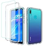 Bohefo Clear Case Compatible with Y7 2019/Y7 Prime 2019 Case, Dub-LX1 Case with Tempered Glass Screen Protector, Cute Crystal Bumper Shockproof Protective Case Cover for Huawei Y7 Prime 2019 (Clear)