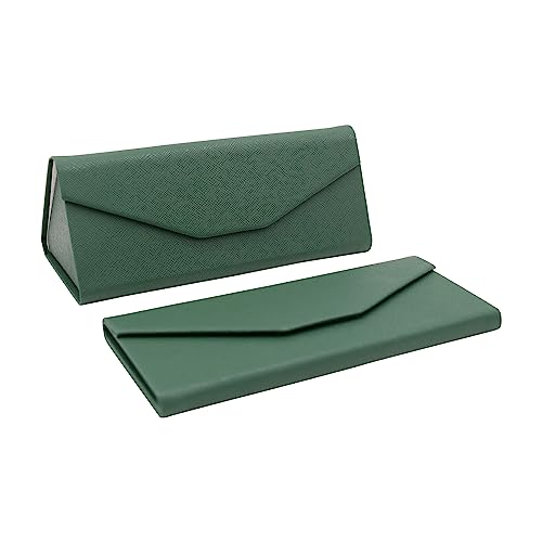 Real Sic Vegan Leather Eyeglass Case - Reading Glasses Case with Magnetic Folding - Leather Sunglass Case with Aluminum & Cardboard Core - Hard Case for Sunglasses, Reading Glasses - (Emerald Green)