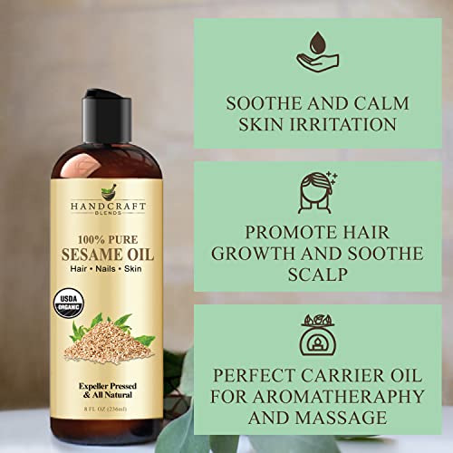 Handcraft Blends Organic Sesame Oil - 8 Fl Oz - 100% Pure and Natural - Premium Grade Carrier Oil for Skin and Hair - Hair and Body - Massage - Expeller-Pressed and Hexane-Free - Thumbnail 5