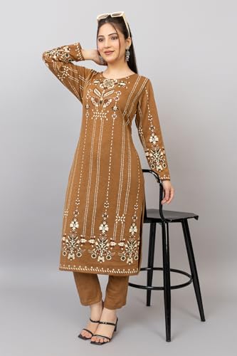 Image of HIFZAA Woollen Winter wear Kurti Palazo Set for Womens Warm Kurta Suit for Ladies Pure Wool M to 4XL