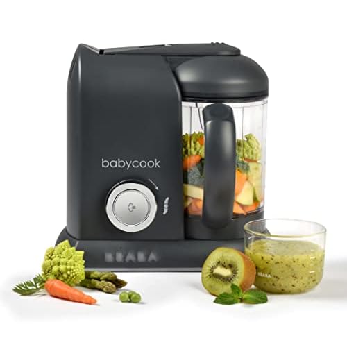 BEABA Babycook Solo 4 in 1 Baby Food Maker, Baby Food Processor Baby Food Steamer, Lrg Capacity 4.5 Cups 27 Servings in 20 Mins, Auto Steam Cooking, Puree Blender, Charcoal