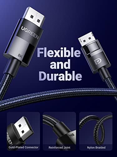 UGREEN Displayport Cable 1.4, DP Cable 4K@120Hz/144Hz 2K@165Hz/240Hz, 8K@60Hz, 1080P@240Hz with HBR3 HDR, Adapt G-Sync FreeSync, Compatible with Game PC, AMD, NVIDIA GPU, High-refresh Monitor