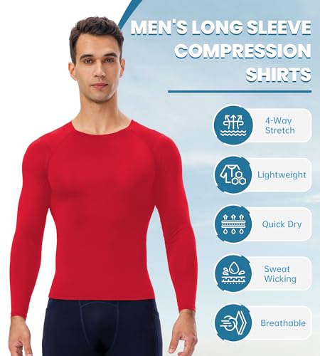Men's Compression Shirt Long Sleeve Athletic Workout T-Shirts Top Active Sport Base Layer Undershirt Dry Fit4