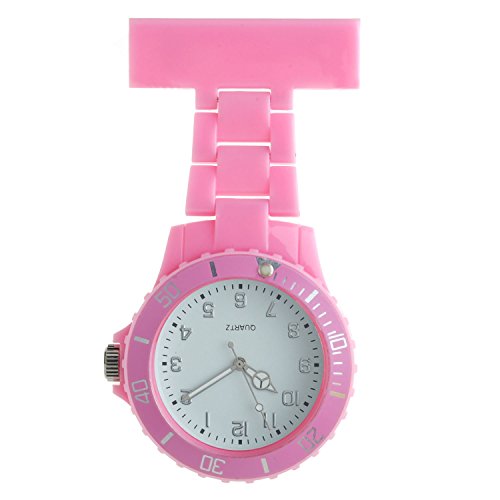 Preisvergleich Produktbild Ellemka - Schwestern / Herren Damen Unisex / FOB Ansteckuhr / Analoge Uhranzeige / Digitales Quartz Uhrwerk / NS-2102 Plastik ABS Pin Band WD - Pink Rosa