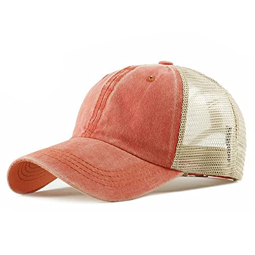 Image of Croogo Men's Adjustable Mesh Back Cap Curved Bill Snapback Mesh Baseball Cap Retro Washed Trucker Cap Breathable Sun Hat